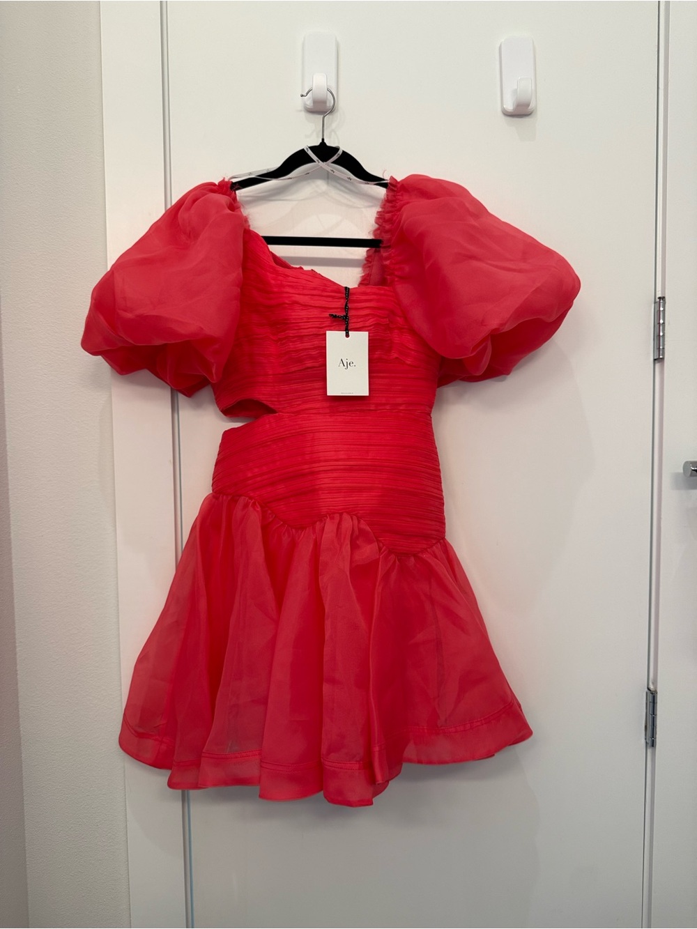 NWT Aje Joan Puff Sleeve Mini Dress Rouge Pink - Picture 8 of 11